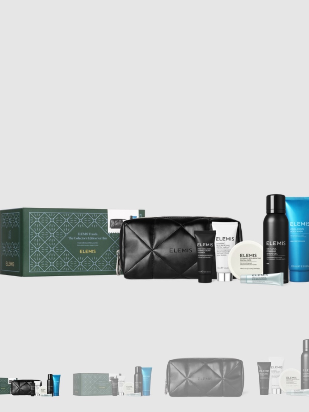 ELEMIS Black Quilted Travel Toiletry Bag with Skincare Set
